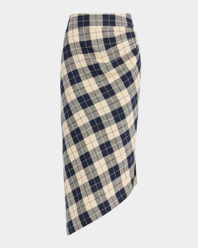 Plaid Asymmetrical Silk-Blend Skirt
